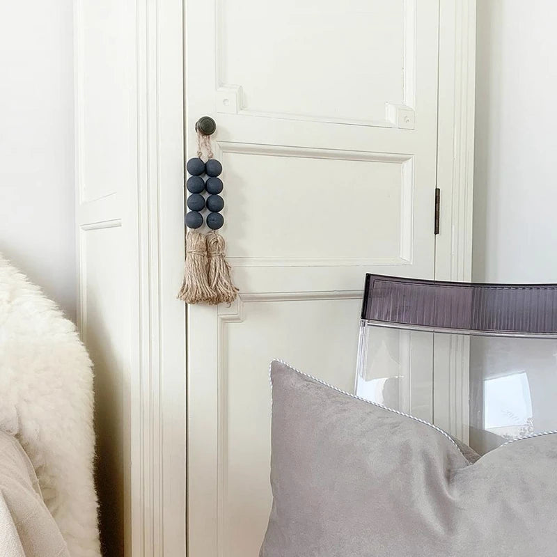 Closet Art Craft Farmhouse Rustic Wood Bead Garland Home Decor Hanging Drawer Knob Gift Pendant Door Handle with Tassels