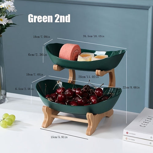 MultiLayer Bamboo Fruit Basket Snack Tray Set