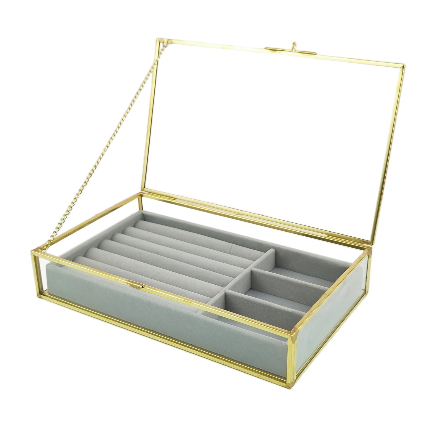 Compartment Personalized Clear Rectangle Box Jeweley Rings Bracelet Golden Planter Organizer Home Decor Wedding Favor Supplies