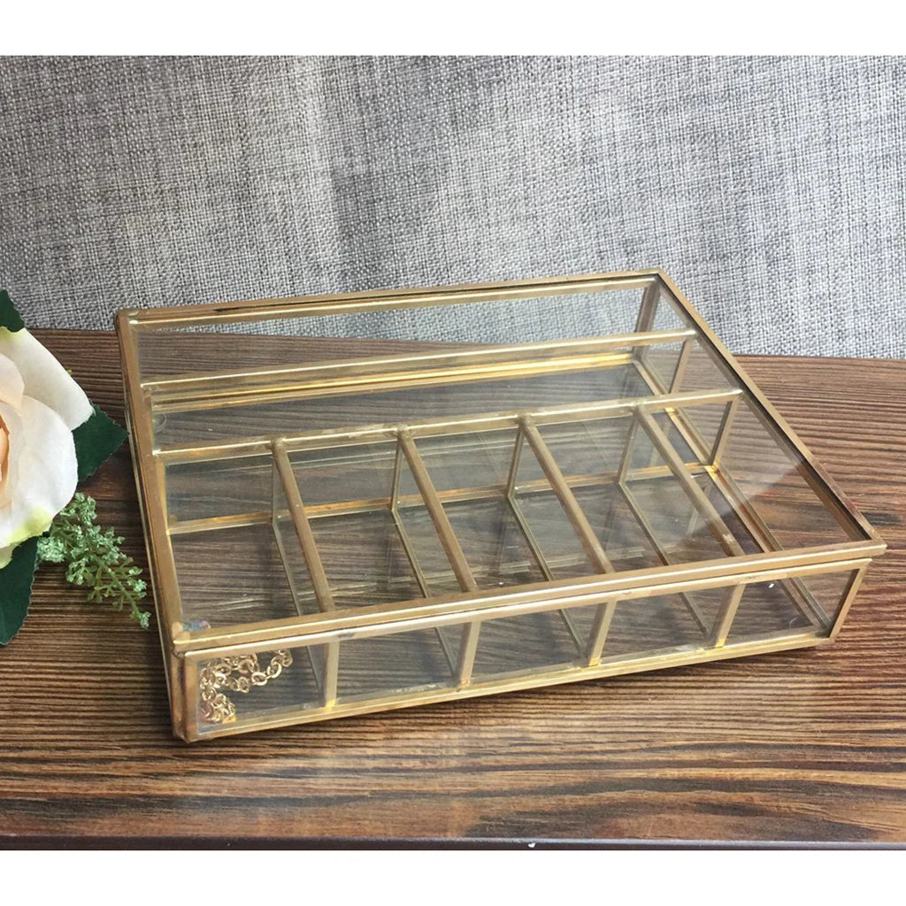 Compartment Personalized Clear Rectangle Box Jeweley Rings Bracelet Golden Planter Organizer Home Decor Wedding Favor Supplies