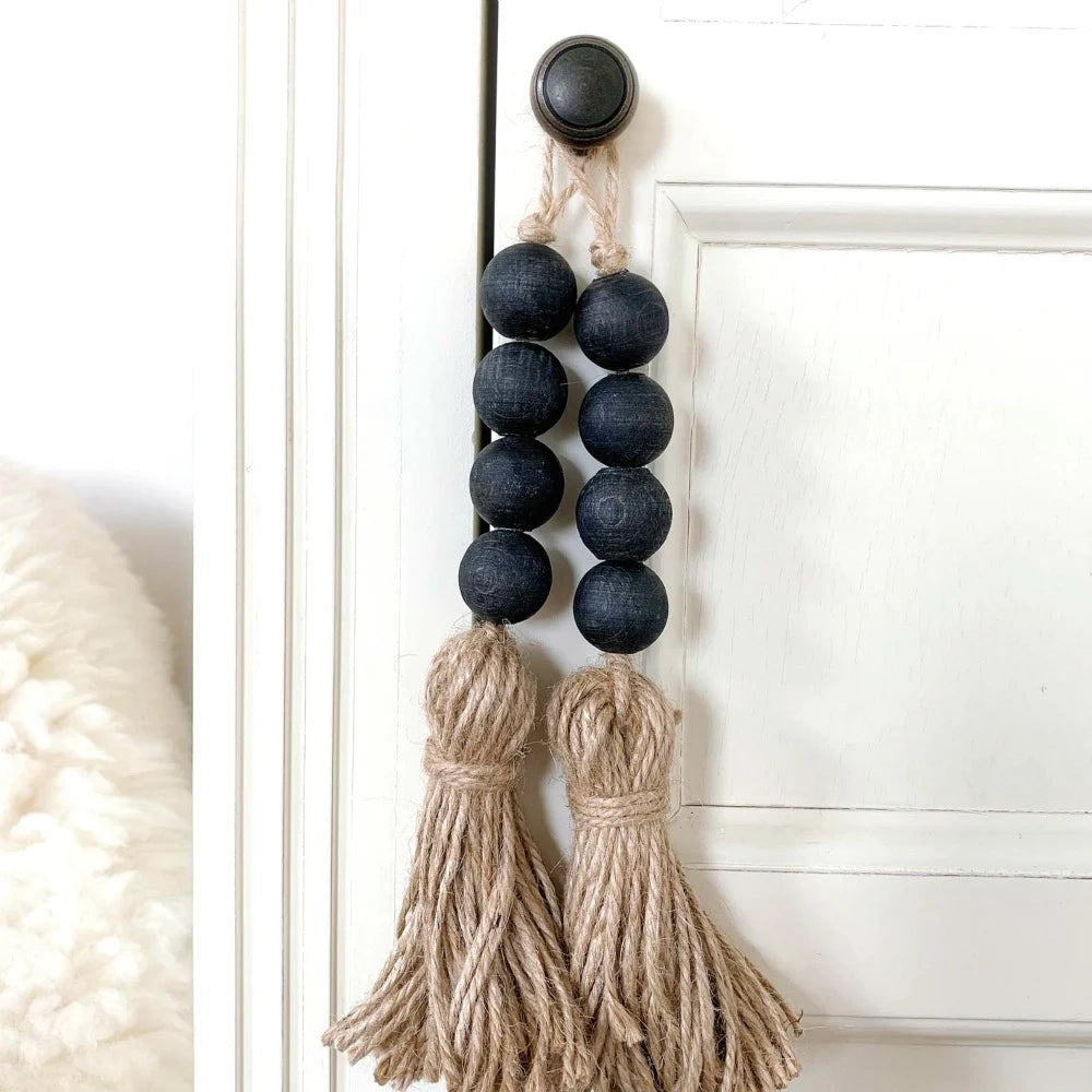 Closet Art Craft Farmhouse Rustic Wood Bead Garland Home Decor Hanging Drawer Knob Gift Pendant Door Handle with Tassels