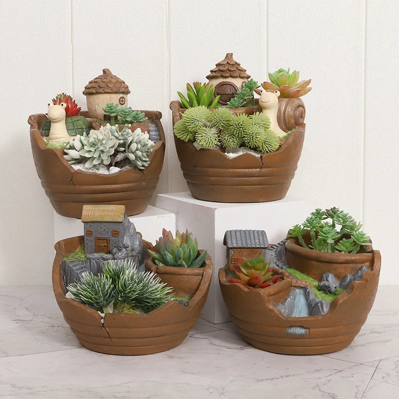 Creative Farmhouse Planter Decorative Flower Pot for Succulents Fairy Garden Desktop Container Zen Ornament Home Decoration