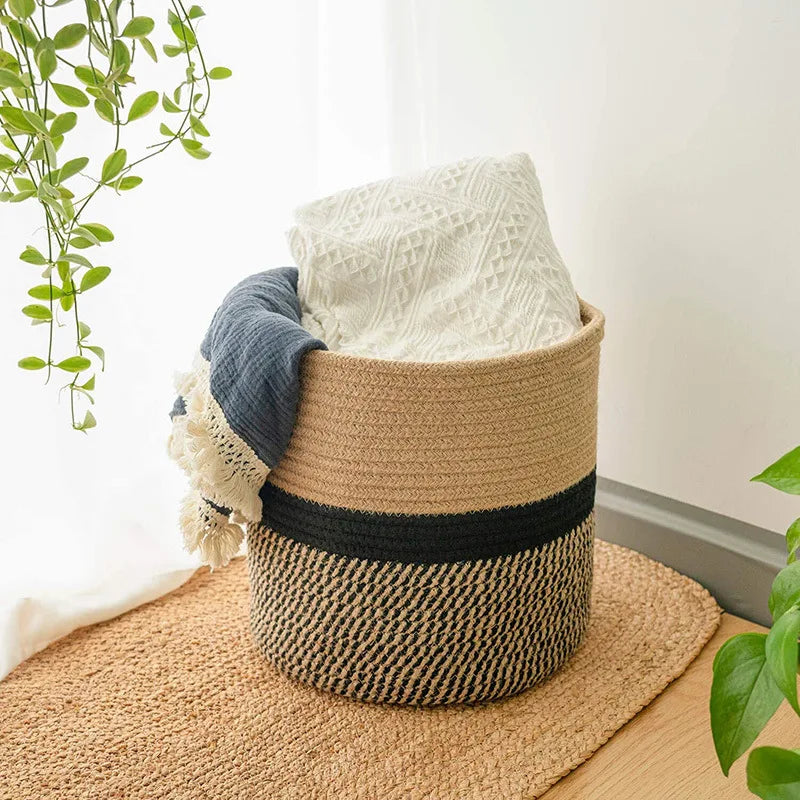 Organizer Basket Planter Basket Cotton Rope Woven Flower Pot Cotton Sundries Storage Box Home Decor Cotton Rope Basket