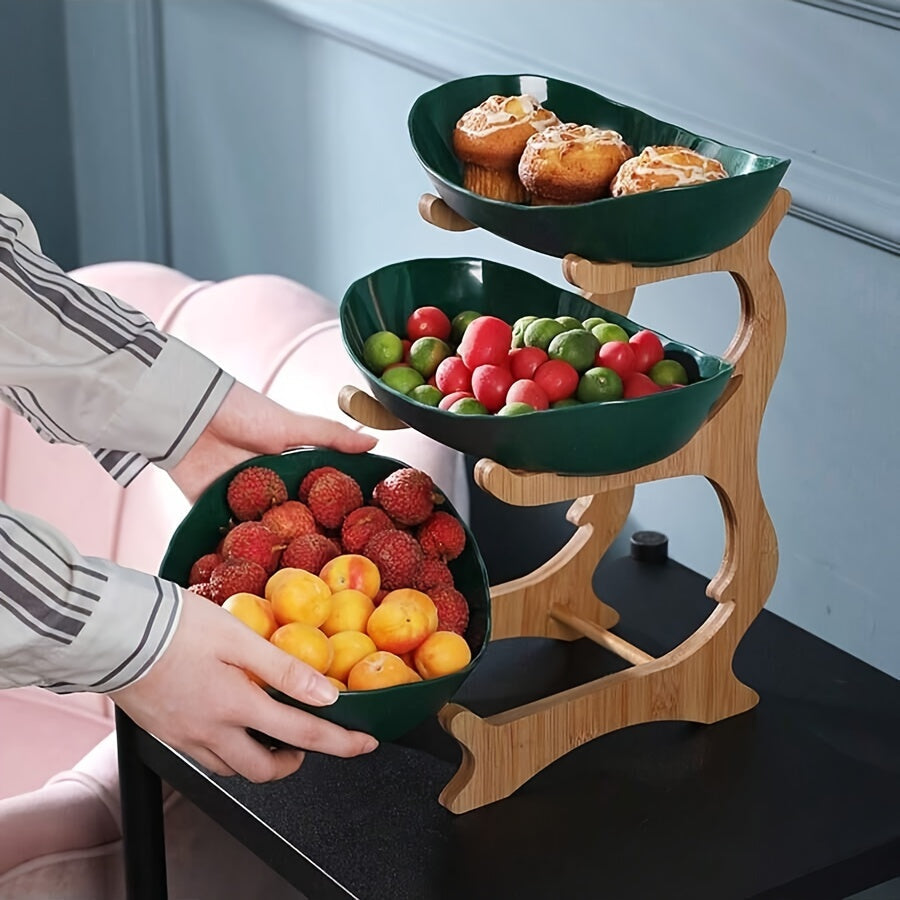 MultiLayer Bamboo Fruit Basket Snack Tray Set