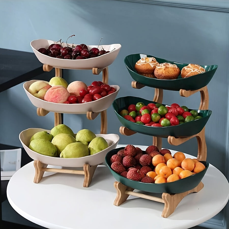 MultiLayer Bamboo Fruit Basket Snack Tray Set