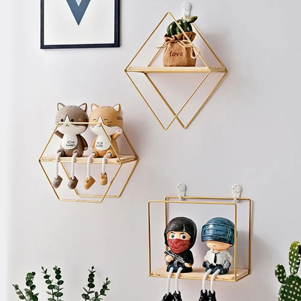 Iron Storage Shelf Geometric Nordic Style Storage Rack Novelty Artistic Storage Holder DIY Wall Mounted Home Decor Storage Shelf