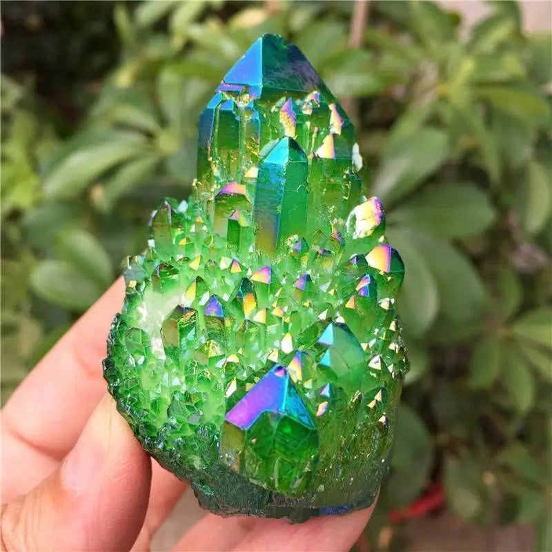 Luxury Green Aura Quartz Cluster - Elegant Natural Stone Decor for Home & Office, Ideal Independence Day Gift
