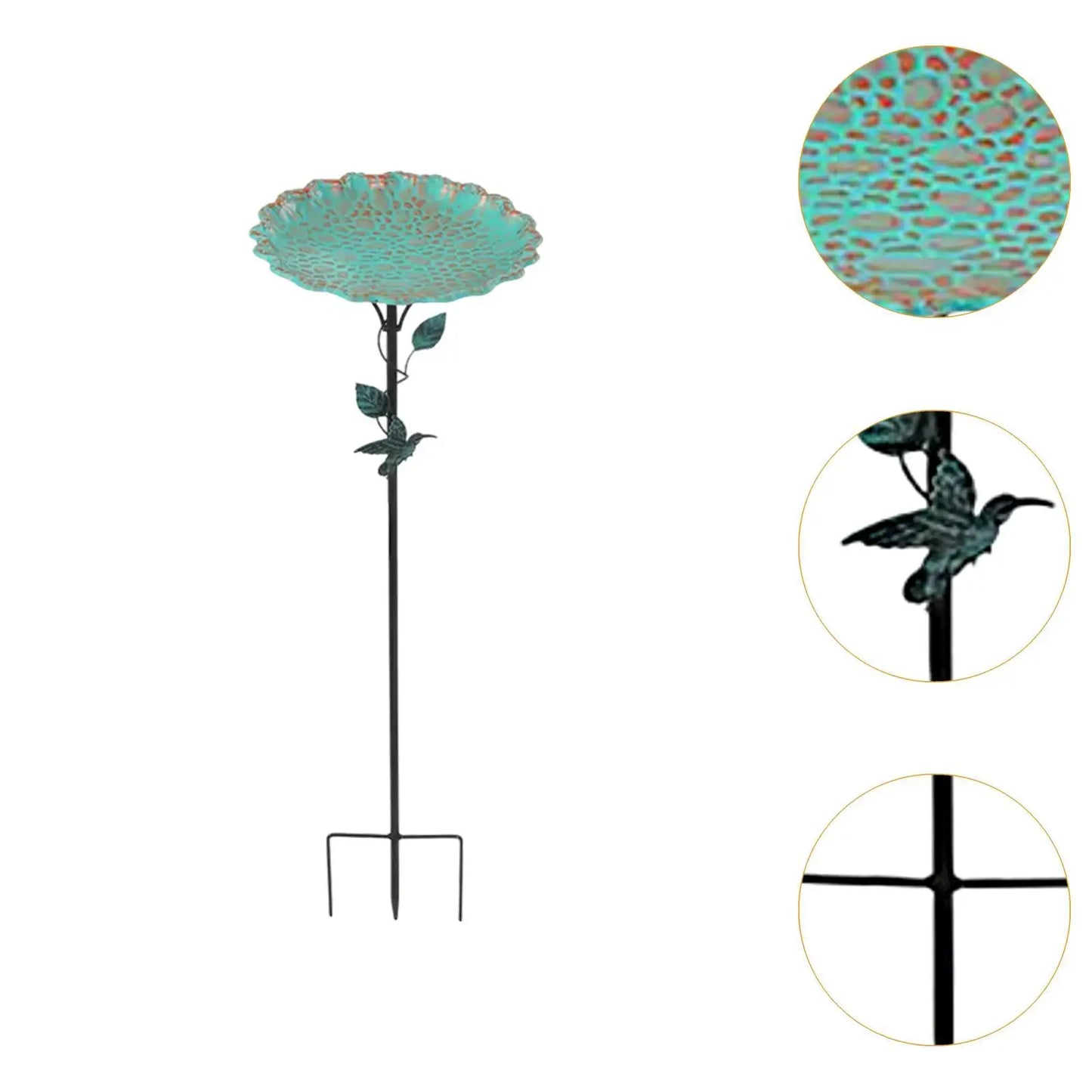 Garden Metal Bird Bath Iron Gift Weather Resistant Ornament Decorative Birdfeeder with Metal Stake for Outdoor Garden Courtyard