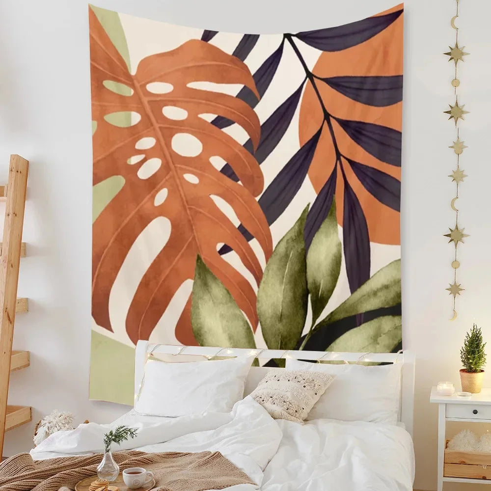 Tapestry Beach Bedroom Decor Background Leaves Sun  Wall Hanging Tropical  Plants Room