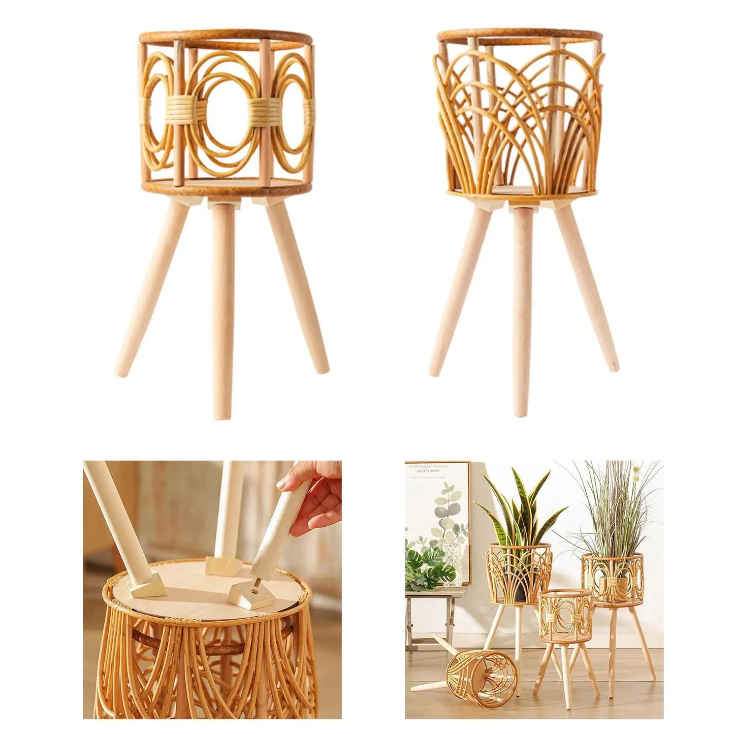 Rattan Basket Floor Planter Versatile Floor Flowerpot Home Decor Flower Container for Bedroom Farmhouse Office Bar Balcony