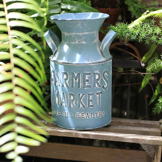 Rustic Blue Metal Milk Can Vintage Flower Vase Farmhouse Garden Decor Metal Floral Arrangement Can Rustic Home Planter