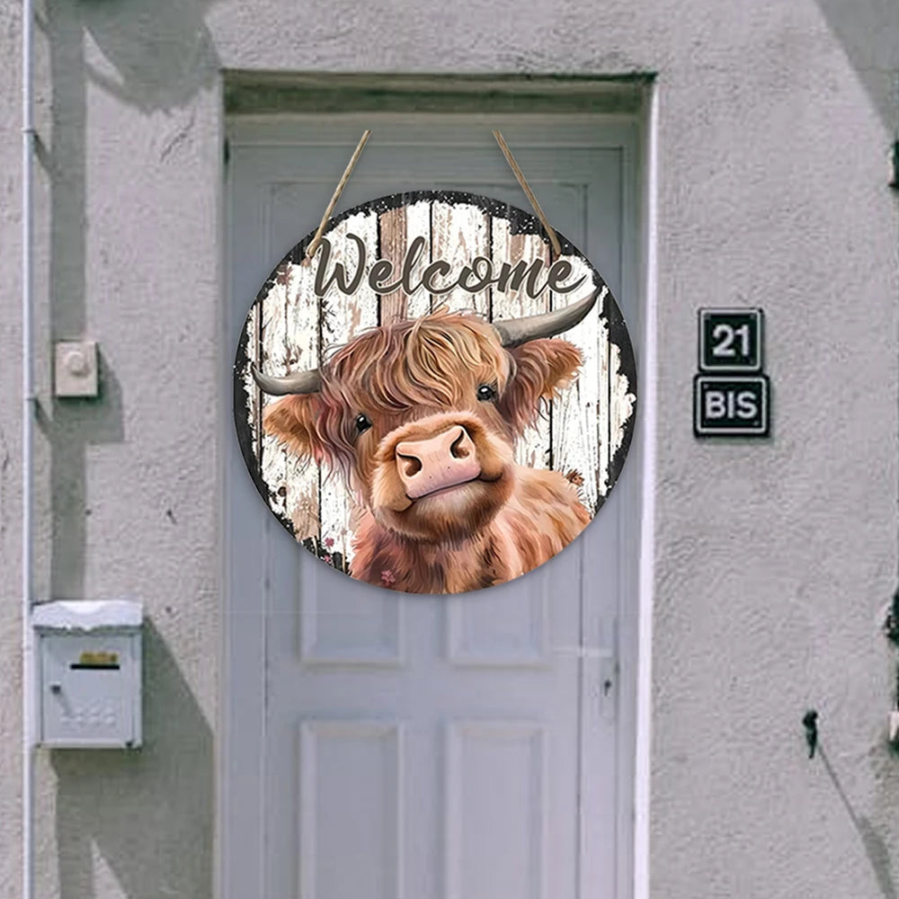 American farm highland cow yak welcome door hanging house sign holiday home door wall decoration hanging sign 20cm