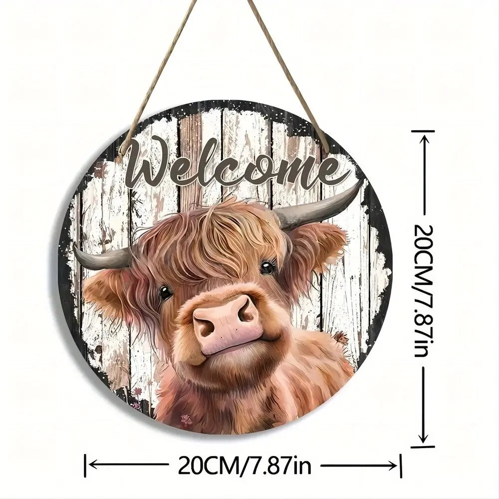 American farm highland cow yak welcome door hanging house sign holiday home door wall decoration hanging sign 20cm