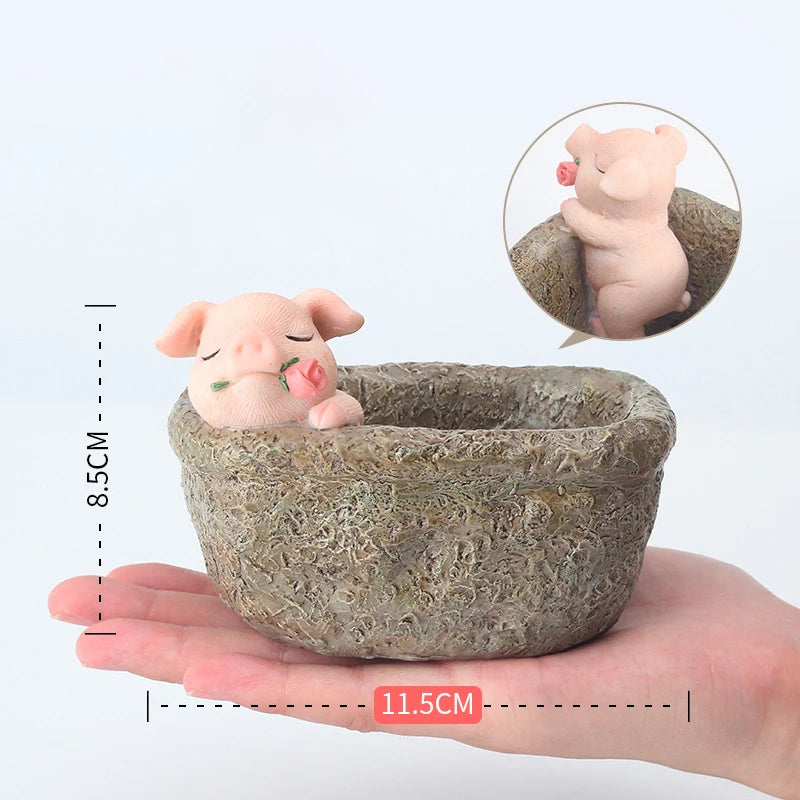 Farmhouse Piggy Flower Pot for Succulents Plants, Animal Resin Planters, Cute Flower Pots Containers, Home Tablptop Decoration