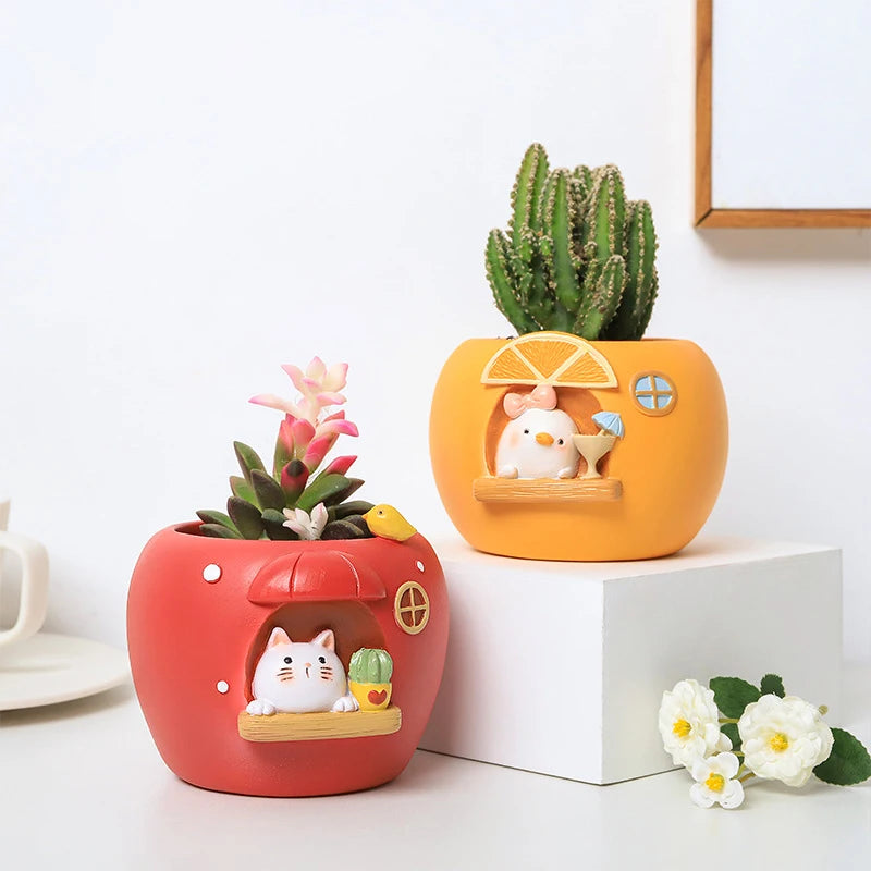 Cute Fruit Themed Planters for Succulents Plants Flower Pots Decorative Ornament Fairy Garden Figurine Home Table Decoration