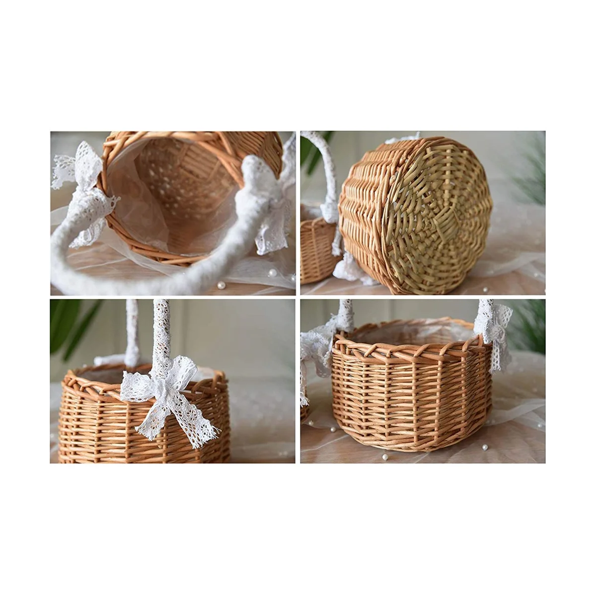 2PCS Woven Storage Basket with Handle,Wedding Flower Girl Baskets,Wicker Rattan Flower Baskets for Home Garden Decor