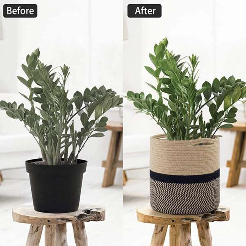 Organizer Basket Planter Basket Cotton Rope Woven Flower Pot Cotton Sundries Storage Box Home Decor Cotton Rope Basket