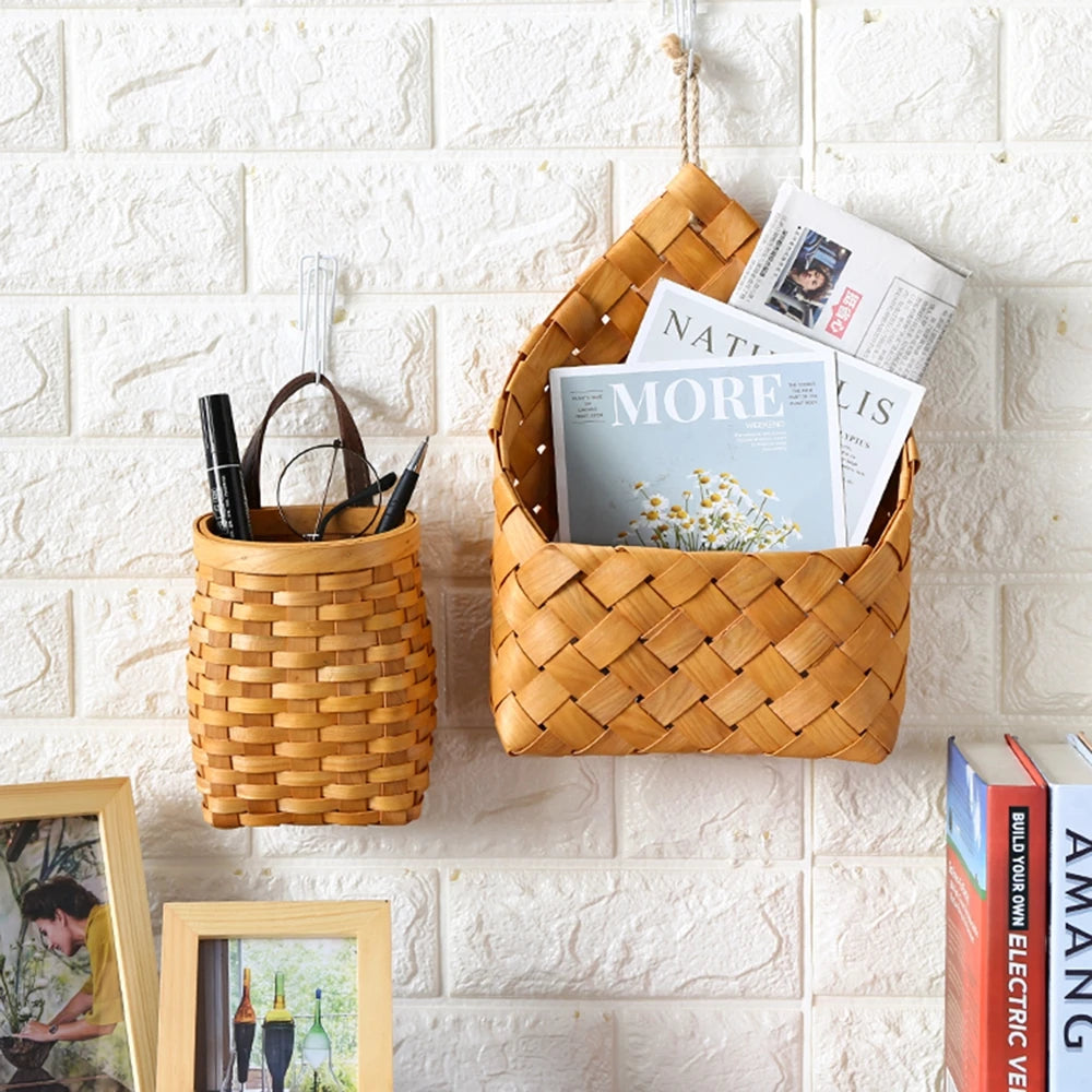 Wall Hanging Storage Baskets Decorative Plant Flower Pot Woven Bamboo Storage Basket for Home Garden Farmhouse Wall Decoration