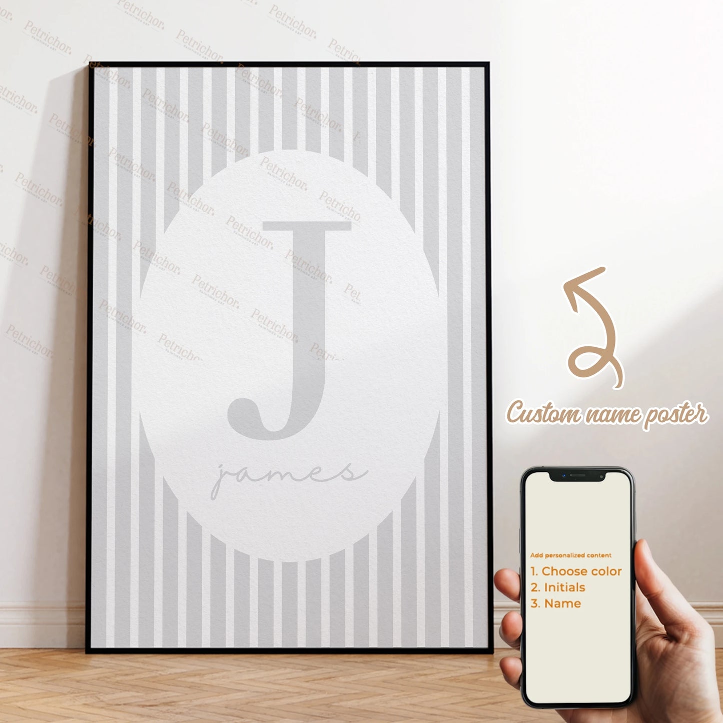 1pc Personalization Custom Striped Monogram Kids Name Wall Art Framed Print Picture Living Room Kids Room Home Decor Gift