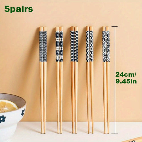 5 Pairs Premium Reusable Multicolor Nonslip Bamboo Chopsticks