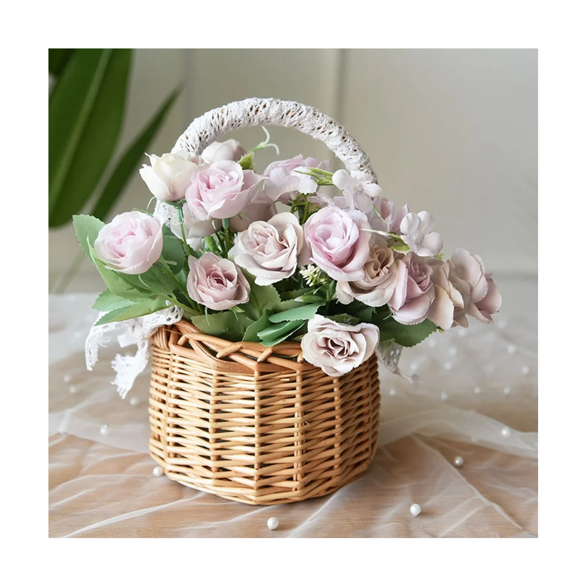 2PCS Woven Storage Basket with Handle,Wedding Flower Girl Baskets,Wicker Rattan Flower Baskets for Home Garden Decor