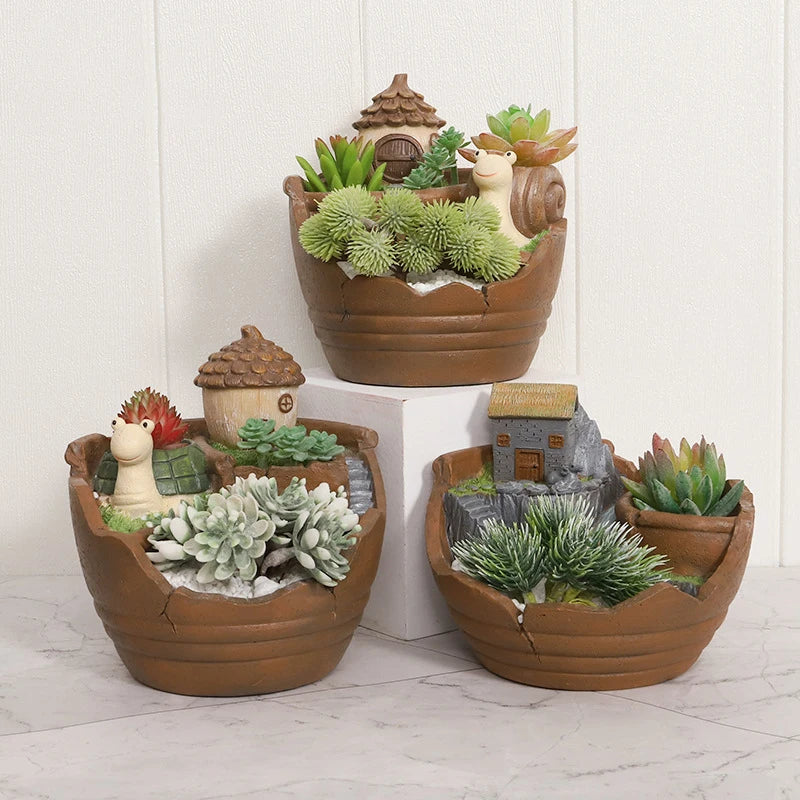Creative Farmhouse Planter Decorative Flower Pot for Succulents Fairy Garden Desktop Container Zen Ornament Home Decoration