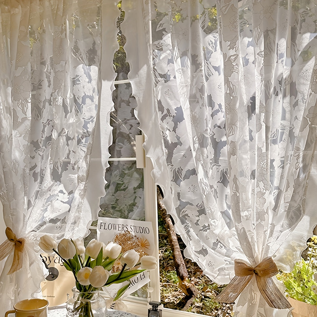 Elegant French Rose Sheer Curtain for Home Decor