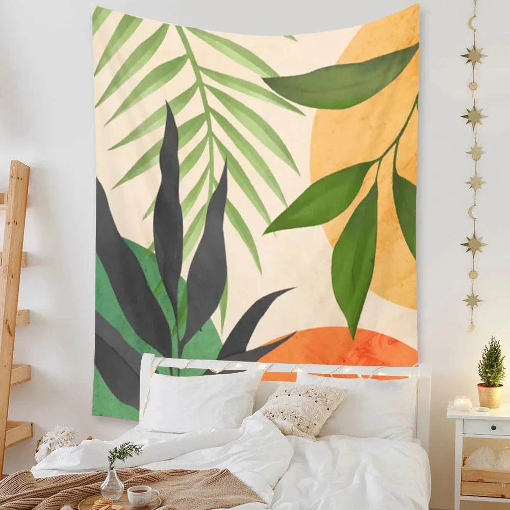 Tapestry Beach Bedroom Decor Background Leaves Sun  Wall Hanging Tropical  Plants Room