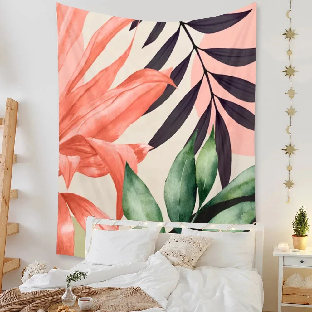 Tapestry Beach Bedroom Decor Background Leaves Sun  Wall Hanging Tropical  Plants Room