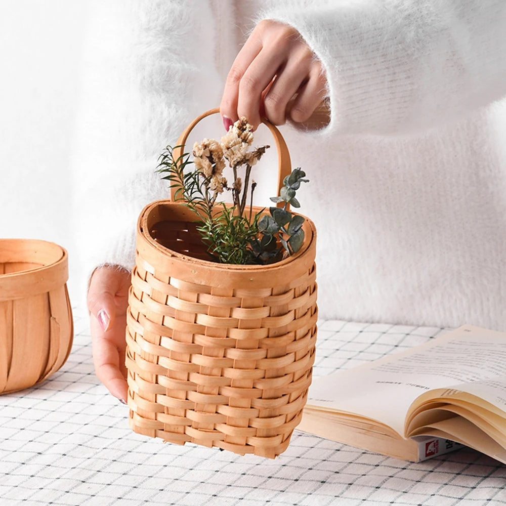 Wall Hanging Storage Baskets Decorative Plant Flower Pot Woven Bamboo Storage Basket for Home Garden Farmhouse Wall Decoration