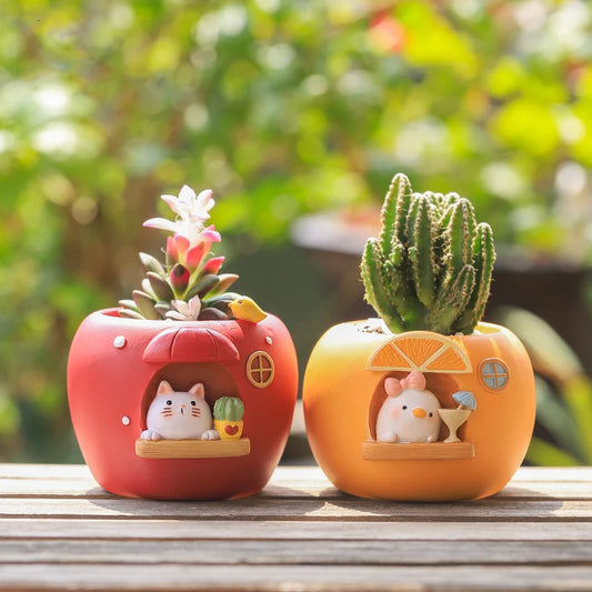 Cute Fruit Themed Planters for Succulents Plants Flower Pots Decorative Ornament Fairy Garden Figurine Home Table Decoration