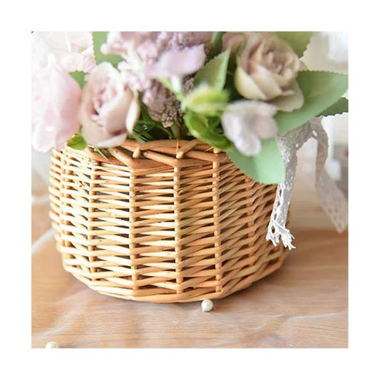 2PCS Woven Storage Basket with Handle,Wedding Flower Girl Baskets,Wicker Rattan Flower Baskets for Home Garden Decor