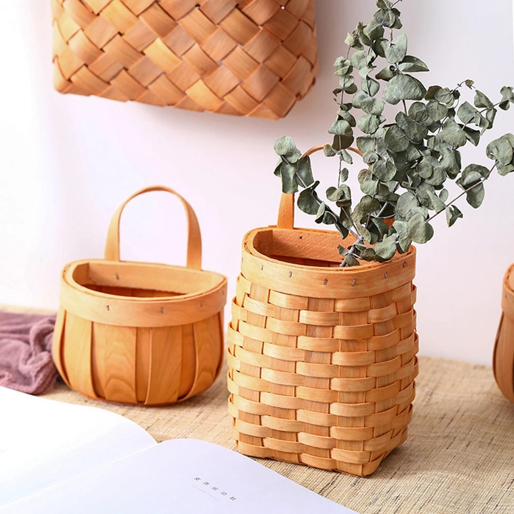 Wall Hanging Storage Baskets Decorative Plant Flower Pot Woven Bamboo Storage Basket for Home Garden Farmhouse Wall Decoration