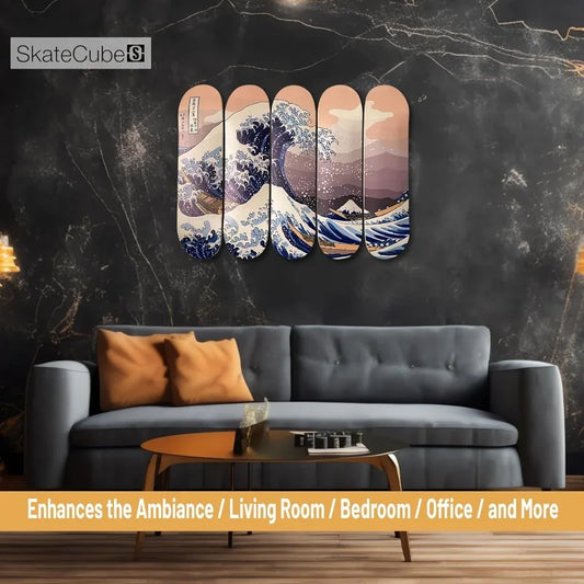 Skateboard Canvas Wall Art Hokusai Great Wave Off Kanagawa Room Decor Home , Living Room , Office , Farmhouse