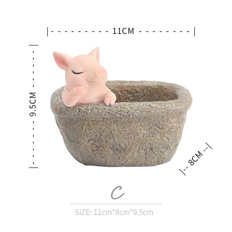 Farmhouse Piggy Flower Pot for Succulents Plants, Animal Resin Planters, Cute Flower Pots Containers, Home Tablptop Decoration