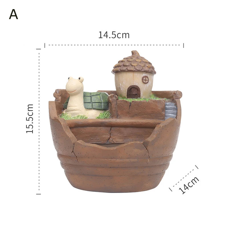 Creative Farmhouse Planter Decorative Flower Pot for Succulents Fairy Garden Desktop Container Zen Ornament Home Decoration