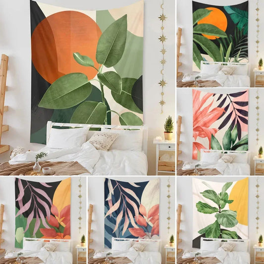 Tapestry Beach Bedroom Decor Background Leaves Sun  Wall Hanging Tropical  Plants Room