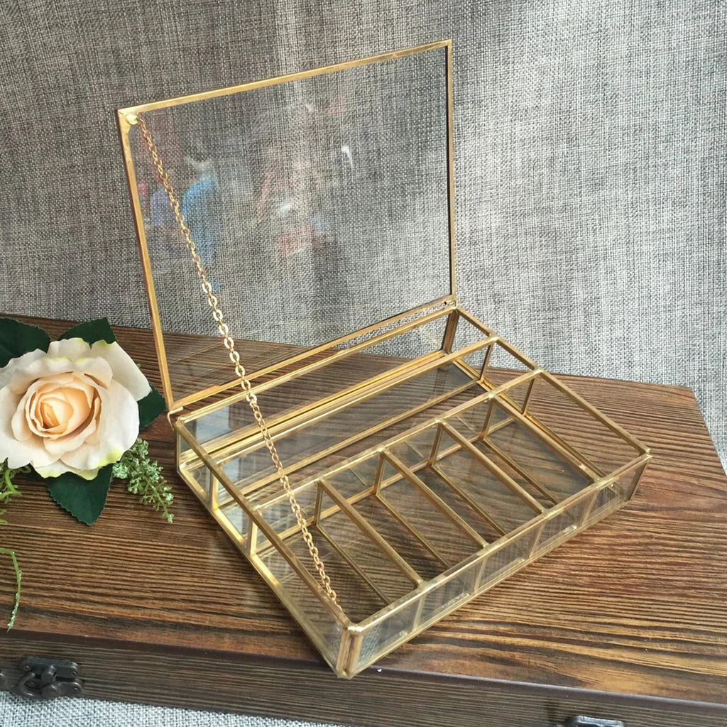 Compartment Personalized Clear Rectangle Box Jeweley Rings Bracelet Golden Planter Organizer Home Decor Wedding Favor Supplies