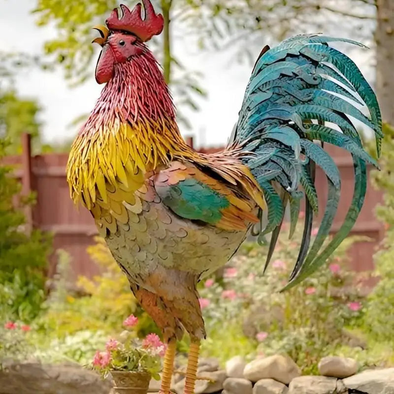 30cm Garden Metal Iron Rooster Statue Garden Chicken Sculpture Outdoor Statues Animal Decorations Porch Sign Lawn Ornament