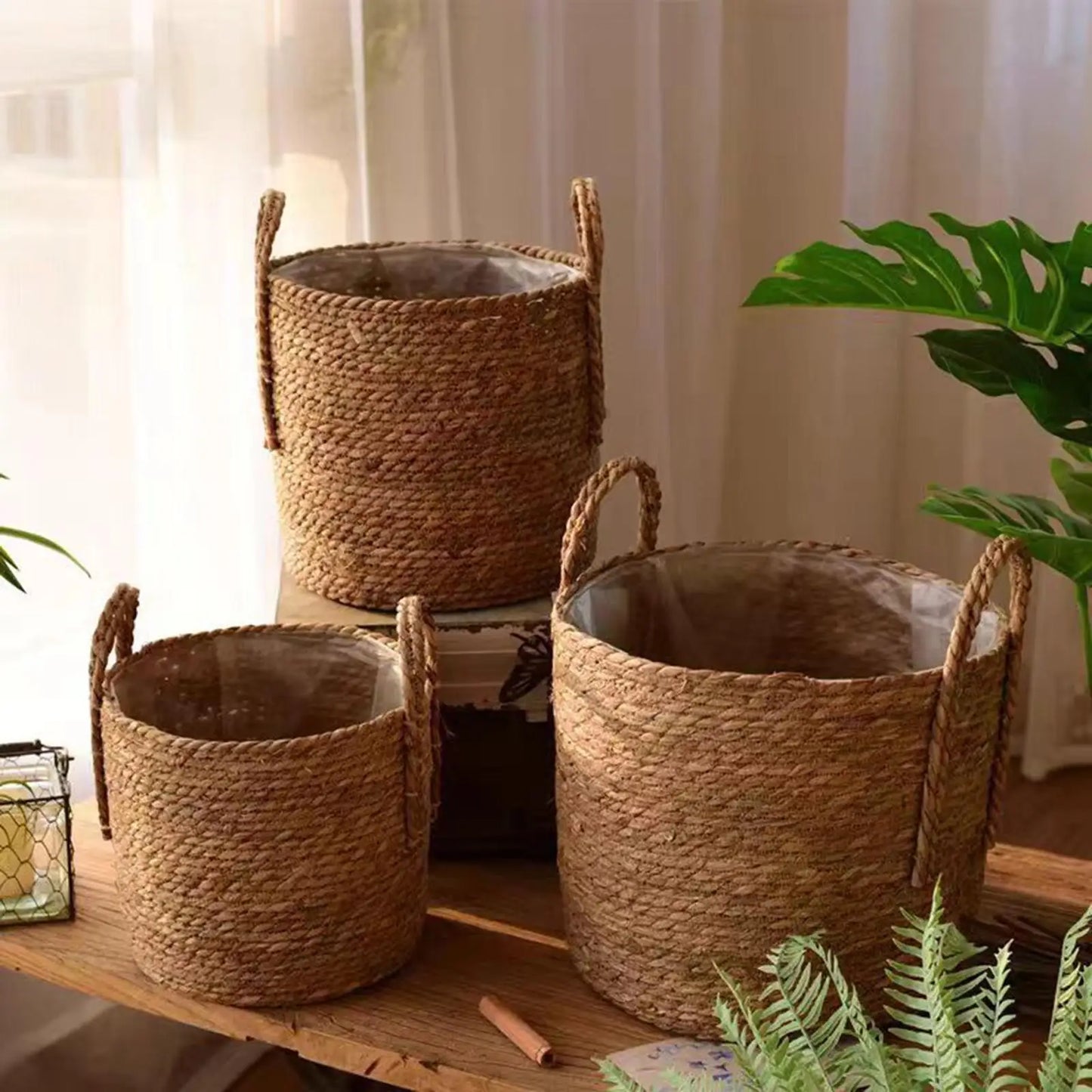 Woven Planter Basket Flower Basket Home Decor, Ornament, Large Capacity Flower Pot Storage Basket for Farmhouse Home Bedroom