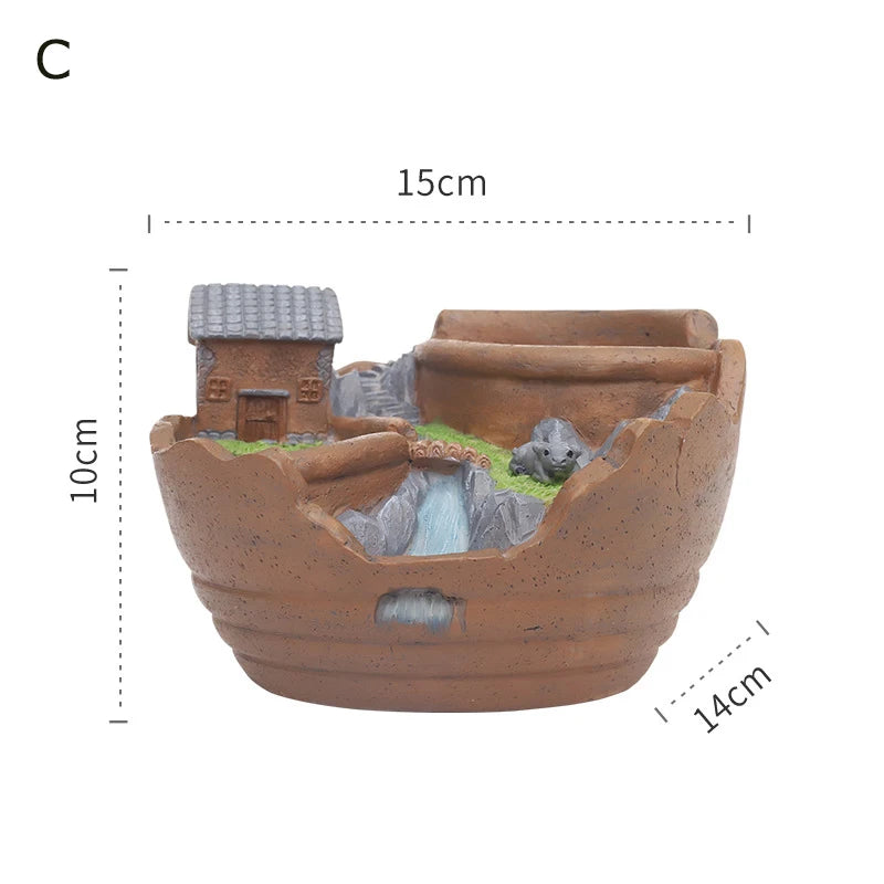 Creative Farmhouse Planter Decorative Flower Pot for Succulents Fairy Garden Desktop Container Zen Ornament Home Decoration