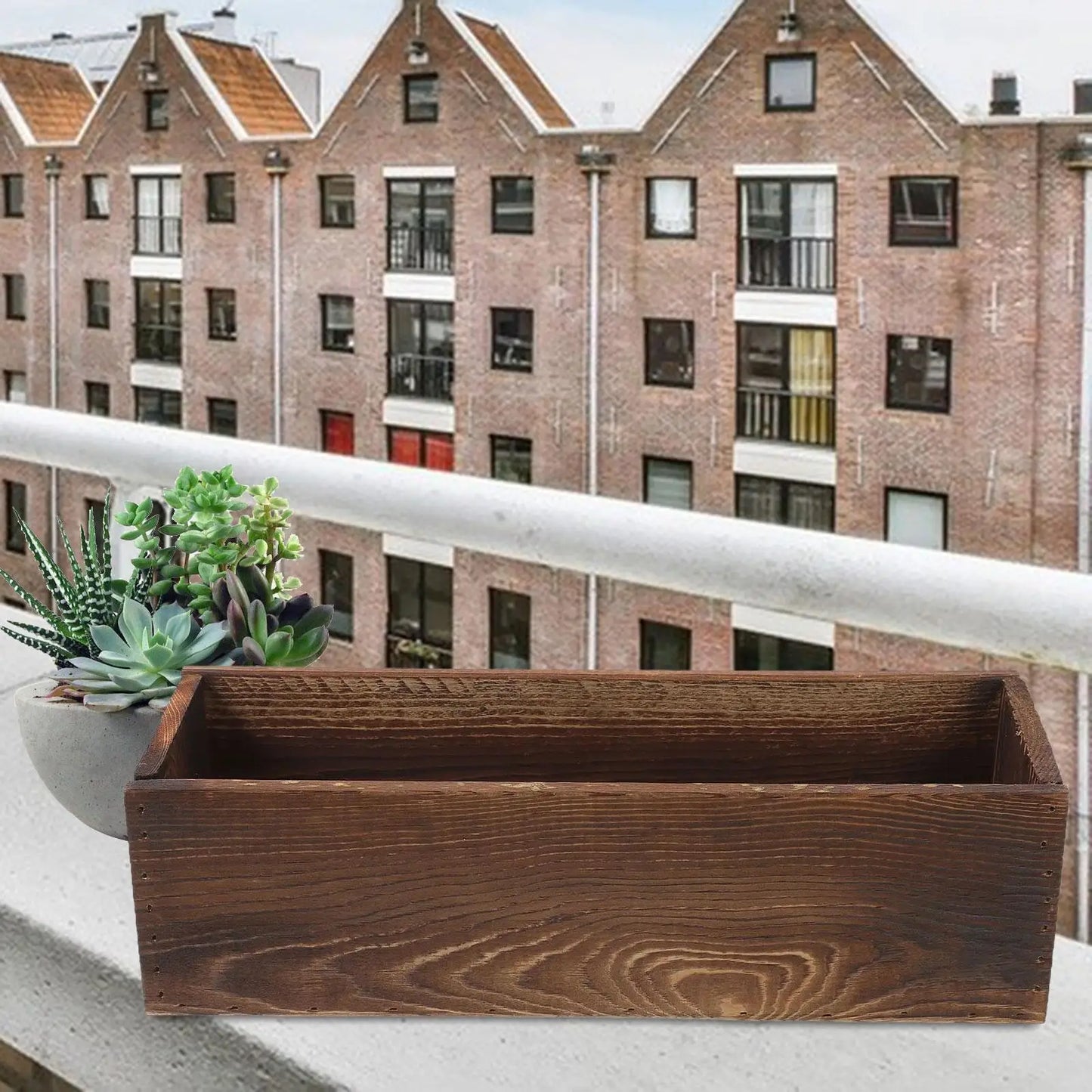 Rustic Wooden Flower Box Organizer Novelty Centerpieces Decorative Wood Vase Rectangle for Yard Home Farmhouse Balcony Patio