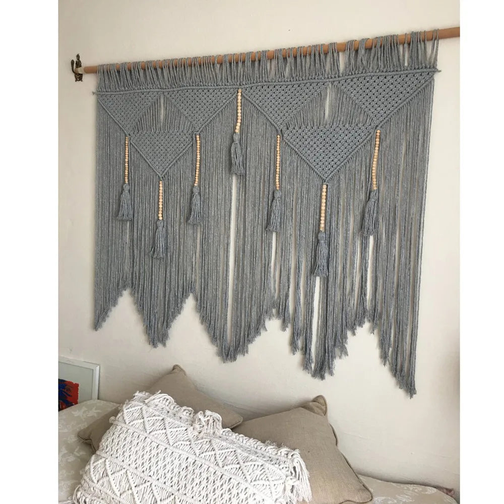 Bohemian Hand-Woven Tapestry Curtains Leaf Pattern Tassel Sofa Bedside Background Wall Hanging Room Decoration Curtain Tapestry