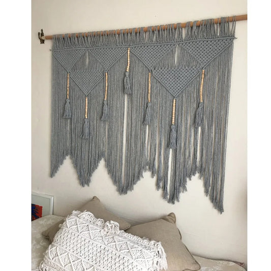 Bohemian Hand-Woven Tapestry Curtains Leaf Pattern Tassel Sofa Bedside Background Wall Hanging Room Decoration Curtain Tapestry