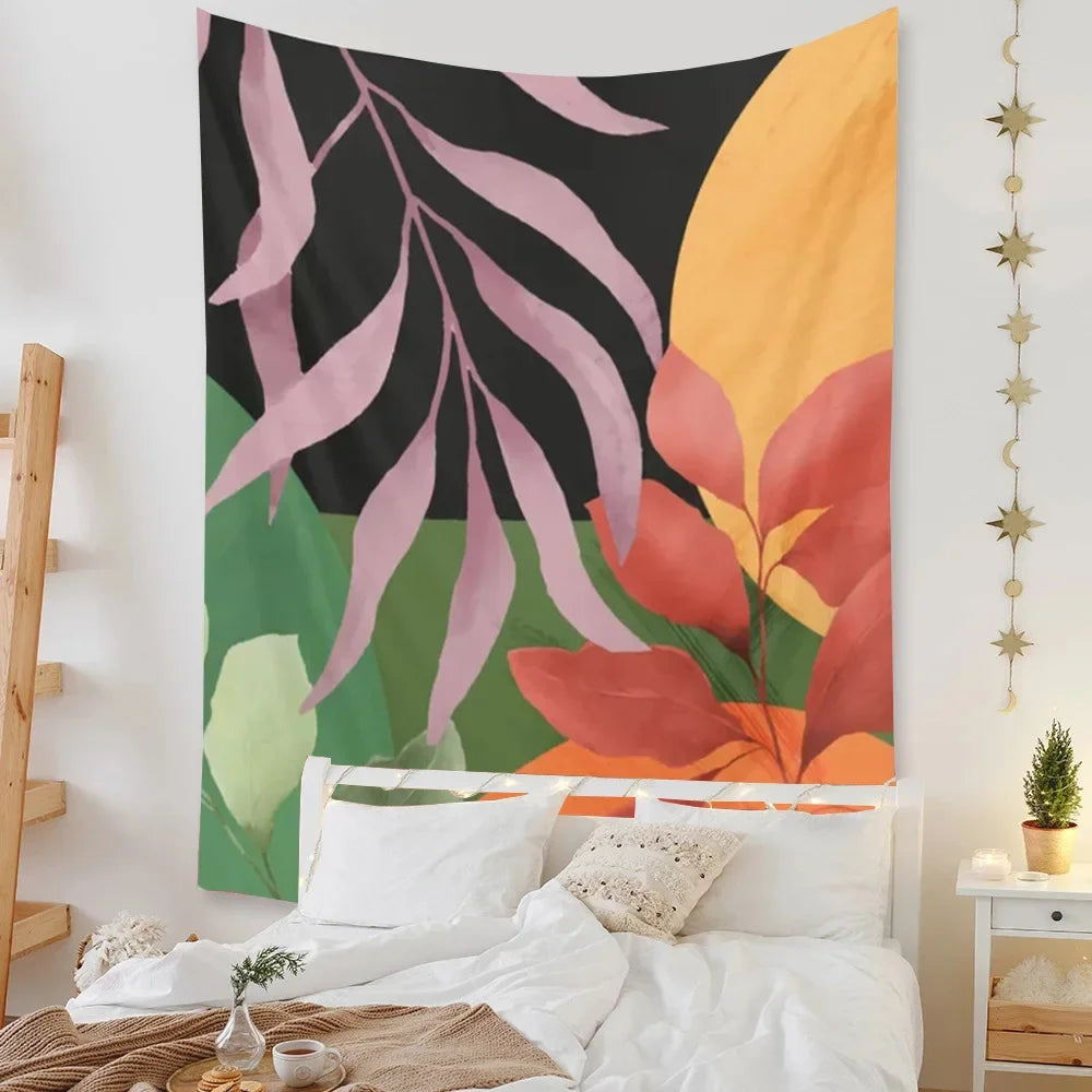 Tapestry Beach Bedroom Decor Background Leaves Sun  Wall Hanging Tropical  Plants Room