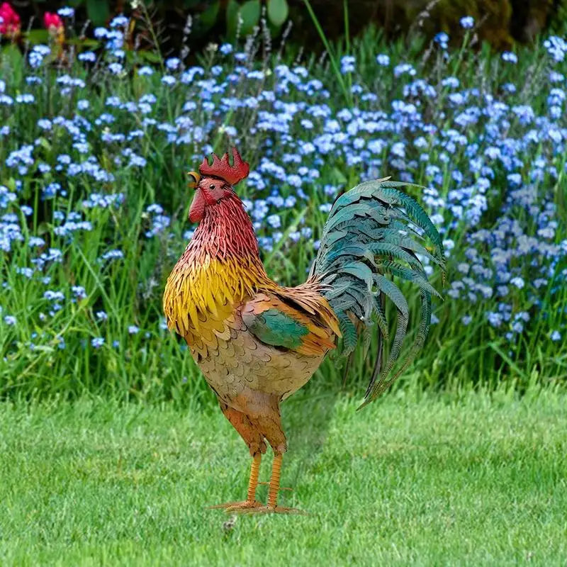 30cm Garden Metal Iron Rooster Statue Garden Chicken Sculpture Outdoor Statues Animal Decorations Porch Sign Lawn Ornament