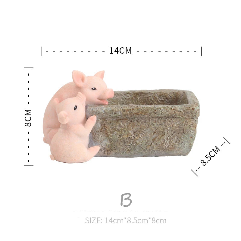 Farmhouse Piggy Flower Pot for Succulents Plants, Animal Resin Planters, Cute Flower Pots Containers, Home Tablptop Decoration