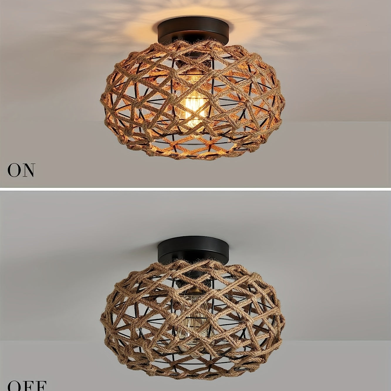 Boho Woven Hemp Ceiling Light Coastal Rustic Elegance