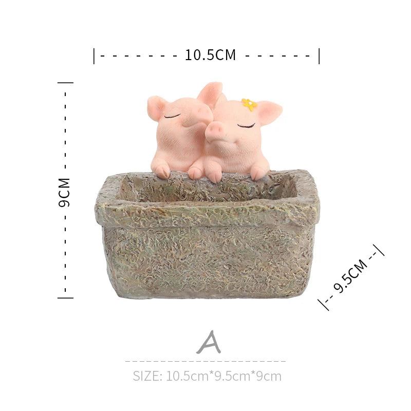 Farmhouse Piggy Flower Pot for Succulents Plants, Animal Resin Planters, Cute Flower Pots Containers, Home Tablptop Decoration