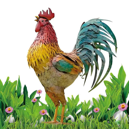 30cm Garden Metal Iron Rooster Statue Garden Chicken Sculpture Outdoor Statues Animal Decorations Porch Sign Lawn Ornament